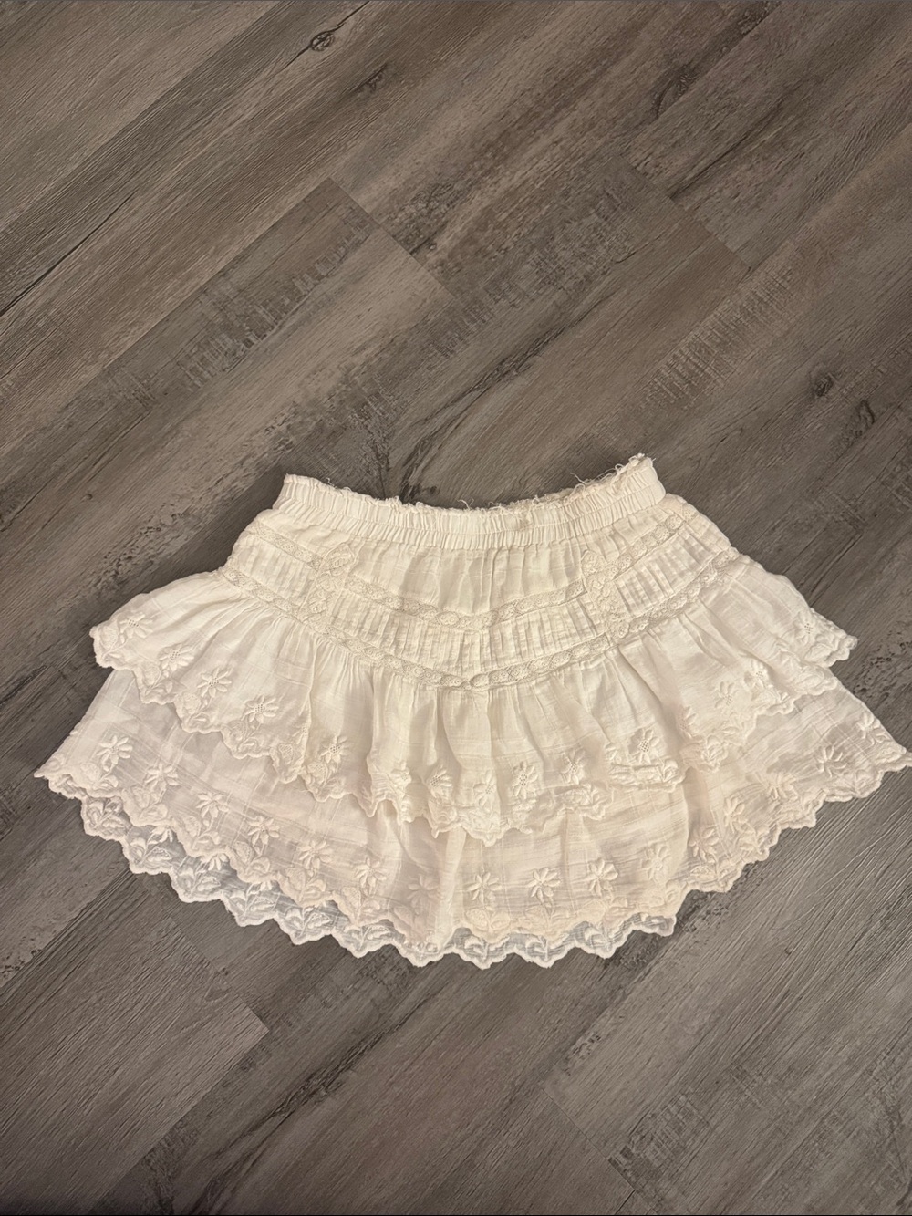 LoveShackFancy White Tiered Eyelet Skirt